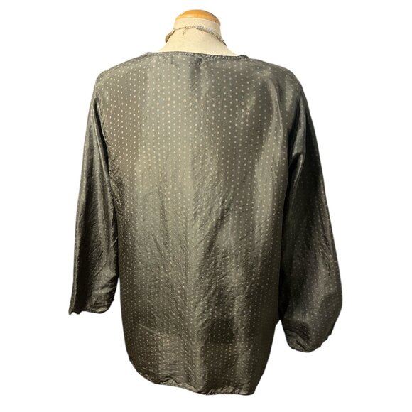 MAIWA Top Blouse Silk Tunic Size Small Green Taupe Polka Dots - Picture 4 of 9